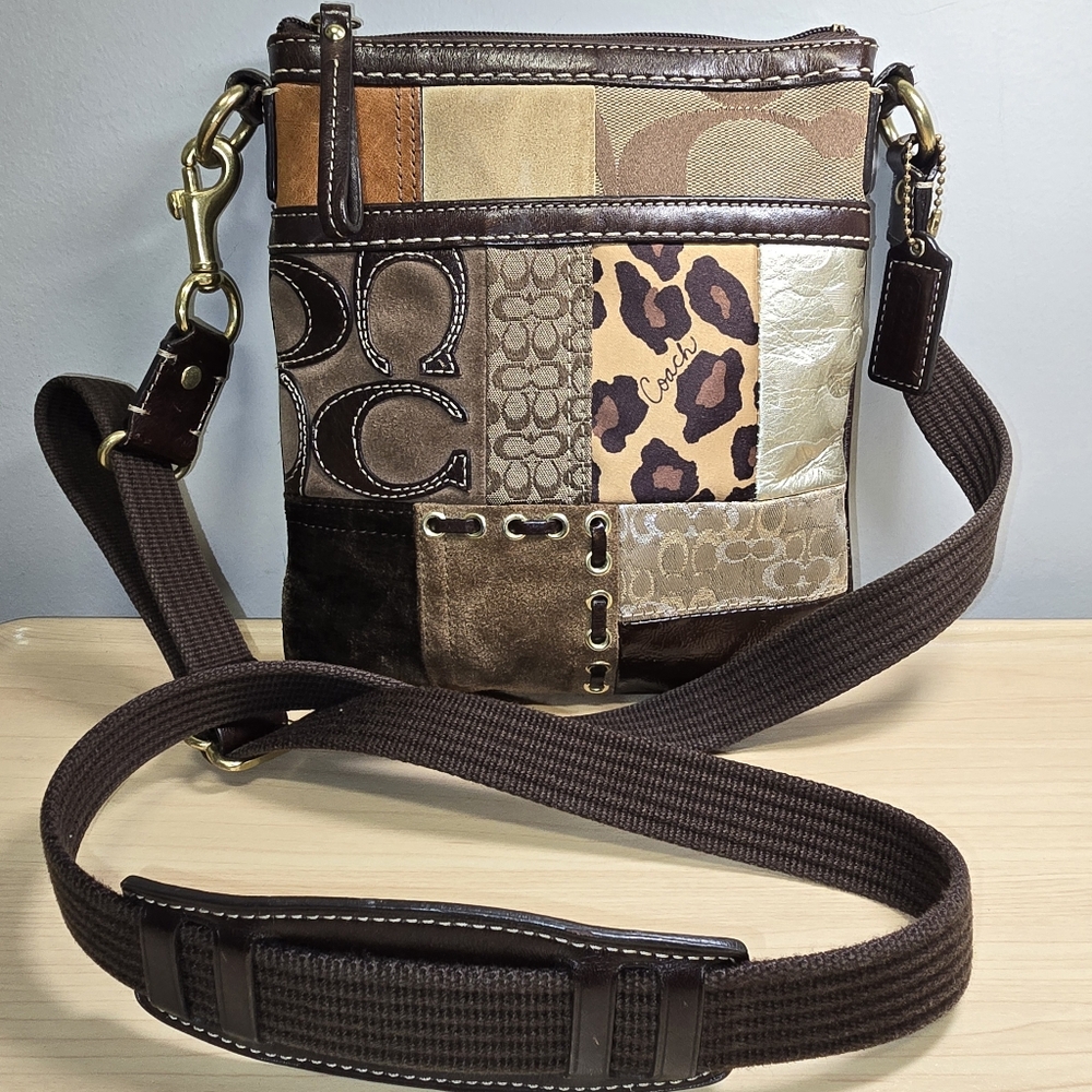 Coach Patchwork Crossbody Swingpack Bag Brown Sue… - image 3
